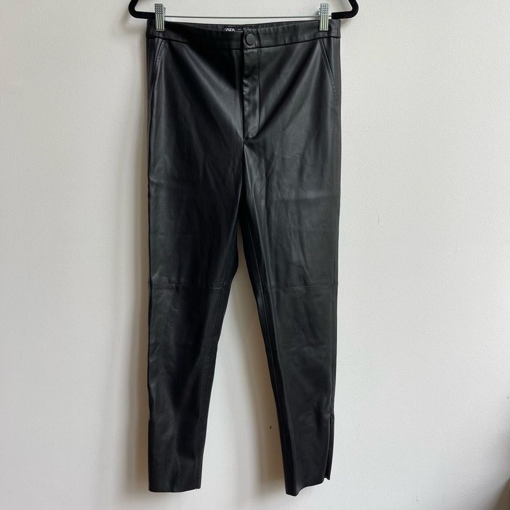 Zara Woman Latex High Rise Skinny Black Moto Pants Size L
